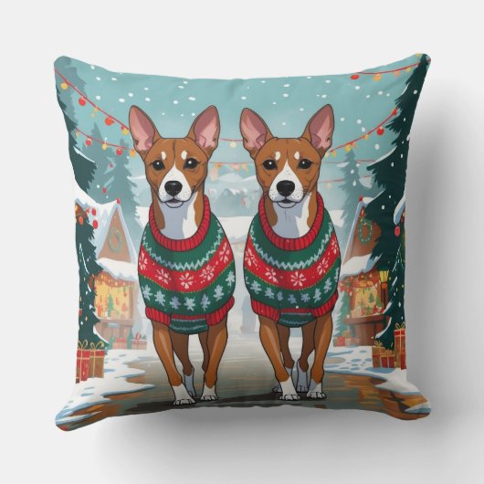 バセンジー犬 クリスマス スノー ホリデー クッション (裏面)