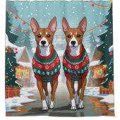 バセンジー犬 クリスマス スノー ホリデー シャワーカーテン (正面)