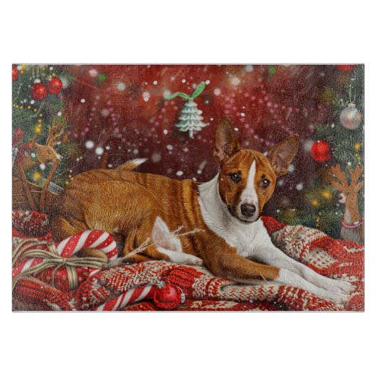 バセンジー犬 クリスマス フェスティブ カッティングボード (正面)