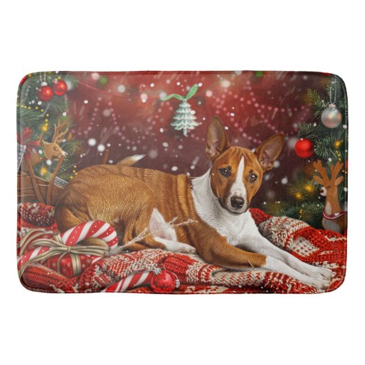 バセンジー犬 クリスマス フェスティブ バスマット (正面)