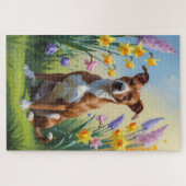 バセンジー犬 春の花の絵画 ジグソーパズル (横)