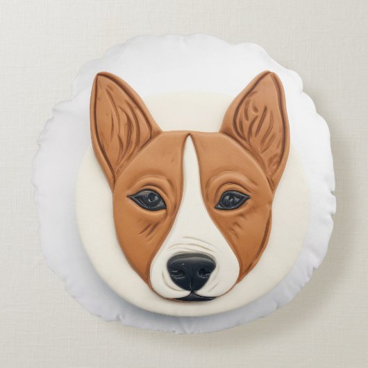 バセンジー犬 3Dデザイン ラウンドクッション (正面)