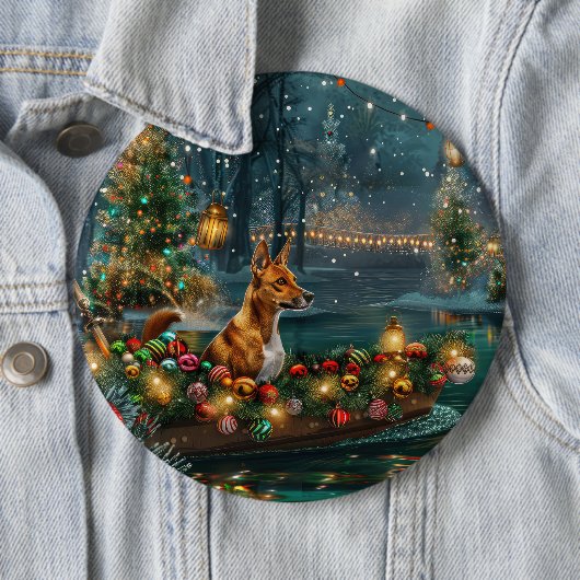 バセンジー クリスマスの祝祭の航海 缶バッジ (インサイチュ)