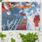 バセンジー クリスマス フェスティブ スノー シーン キッチンタオル (折り畳み)