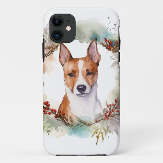 バセンジー クリスマス リース フェスティブ パピー Case-Mate iPhoneケース (裏面)