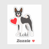 バセンジー ブラック＆ホワイト 名前入り かわいい シール (シート)