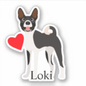 バセンジー ブラック＆ホワイト 名前入り かわいい シール (正面)