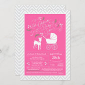 バセンジー 犬 赤ちゃんシャワー 女の子 ピンク 招待状 (正面/裏面)