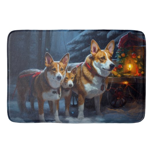 バセンジー 雪のそり クリスマス デコレーション バスマット (正面)