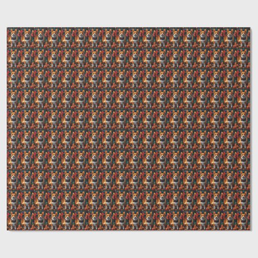 バセンジ犬とクリスマスプレゼント暖炉 ラッピングペーパー (フラット)