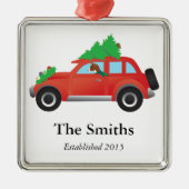 バセンジ犬はクリスマスツリーで車を運転している メタルオーナメント (正面)