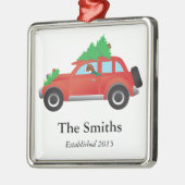 バセンジ犬はクリスマスツリーで車を運転している メタルオーナメント (左)