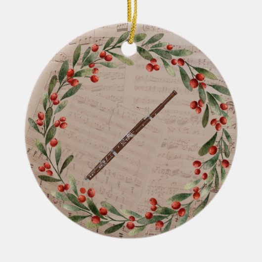 バソンクリスマスオーナメントオーケストラ音楽ギフト セラミックオーナメント (正面)