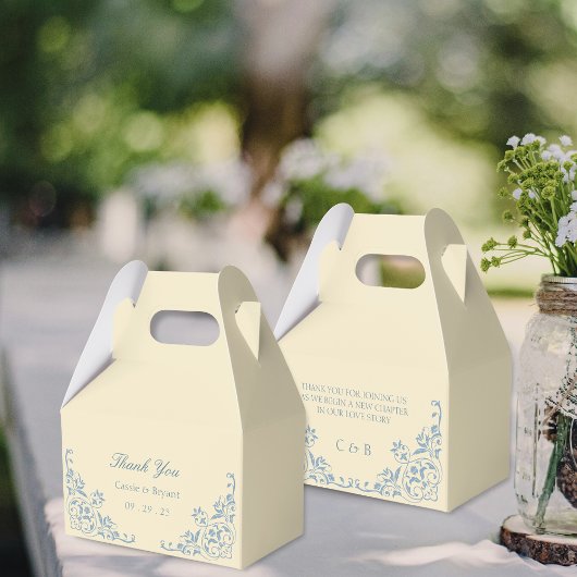 バタエレガントーイエローとブルー結婚の感謝 フェイバーボックス