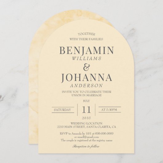 バタエレガントーイエローアー結婚チ 招待状 (正面/裏面)