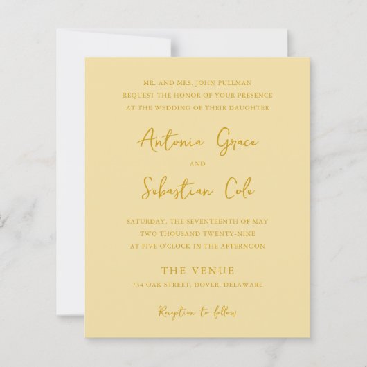 バタエレガントーイエローバジェット結婚式招待状 (正面)