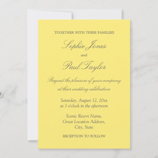 バタエレガントーイエロー結婚式招待状 招待状 (正面)