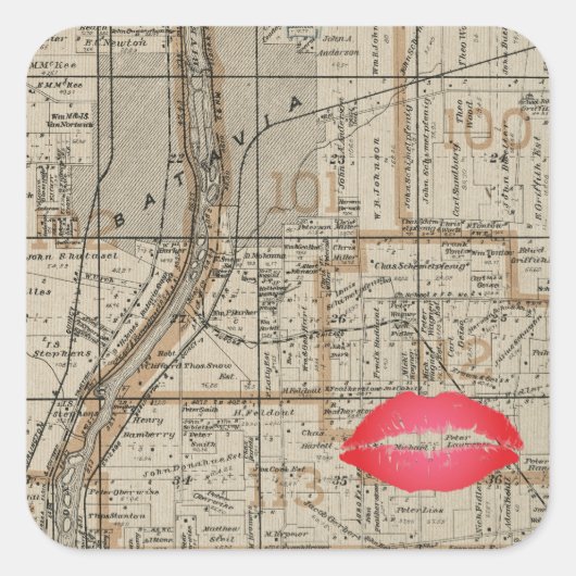 バタビアイリノイ地図1870キツネリバーバレー スクエアシール (正面)