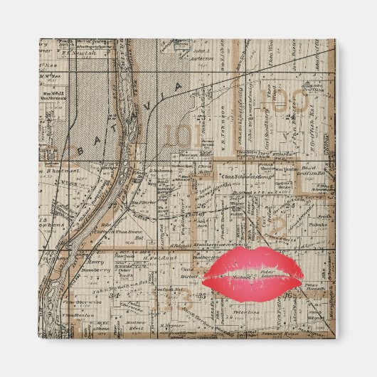 バタビアイリノイ地図1870キツネリバーバレー マグネット (正面)