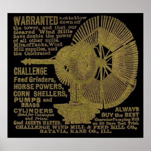 バタビアイリノイ州チャレンジウィンドミル1889 Ad ポスター (正面)