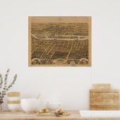 バタビアイリノイ1869アンティークパノラママップ ポスター (キッチン)