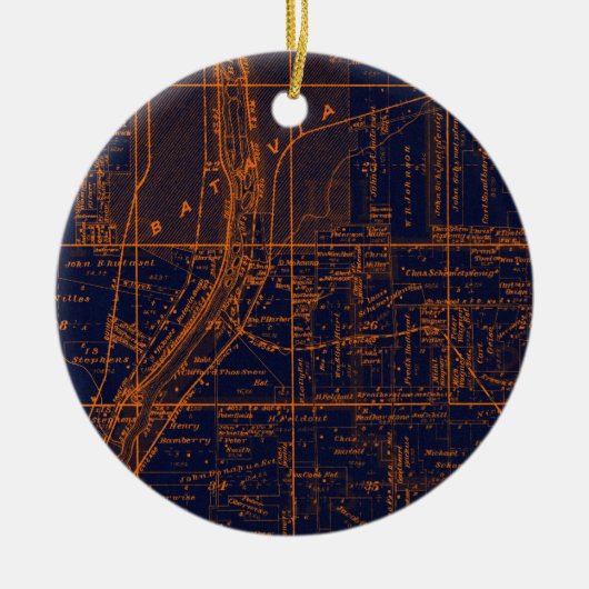 バタビアイリノイ1871地図キツネリバーバレー セラミックオーナメント (正面)