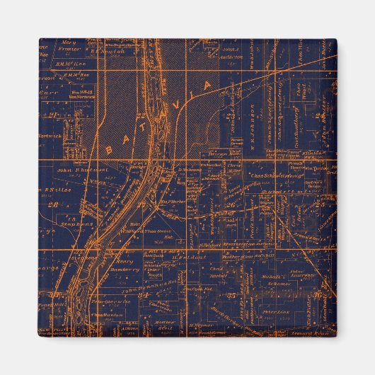 バタビアイリノイ1871地図キツネリバーバレー マグネット (正面)