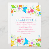 バタフかわいらしィー誕生日招待状 招待状 (正面/裏面)