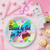 バタフかわいらしィー70番目の誕生日紙プレート ペーパープレート (パーティー)