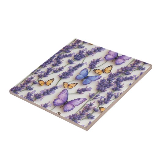 バタフエレガントィーとラベンダーデザイン タイル (側面)