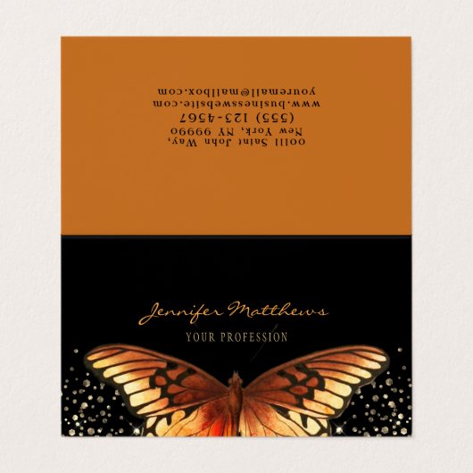 バタフエレガントィーグリッターオレンジブラック 名刺 (外部フラット)