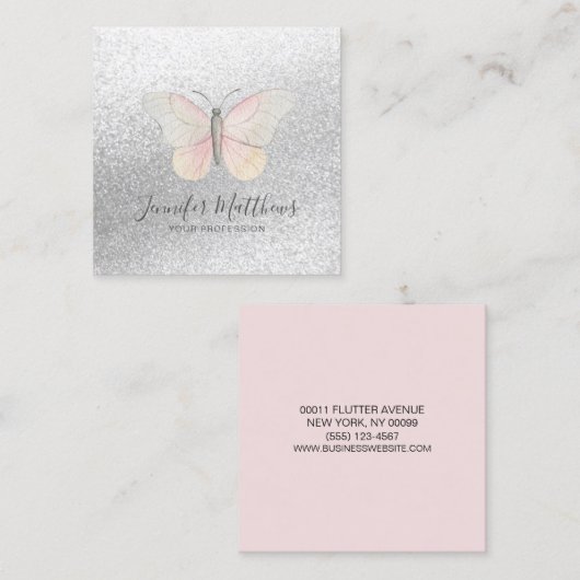 バタフエレガントィーグリッター赤面 スクエア名刺 (正面/裏面)