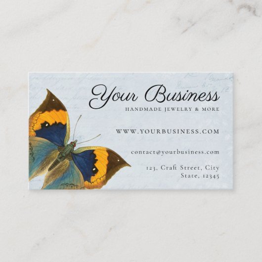 バタフエレガントィーヴィンテージブルーロマンチックエフェメラ 名刺 (正面)