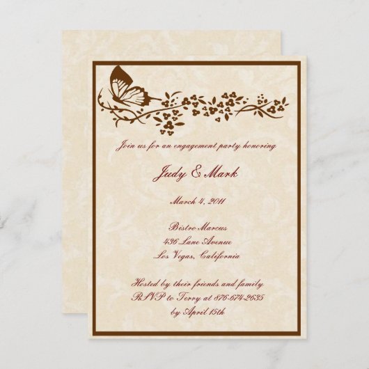 バタフエレガントィー結婚の婚約パーティインビタ 招待状 (正面/裏面)