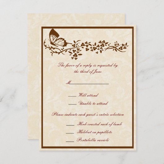 バタフエレガントィー結婚の応答カード 出欠カード (正面/裏面)