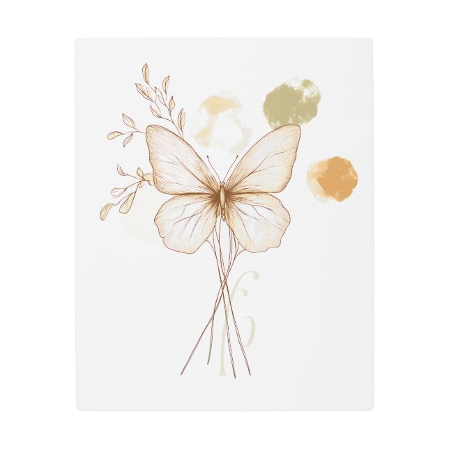 バタフエレガントォタニカルウォールアート メタルプリント (正面)