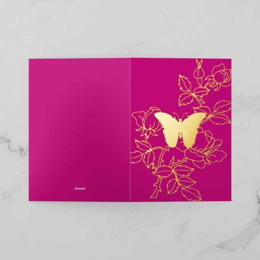 バタフエレガントフローラ折り畳みフォイルカード 箔シーズンカード (外側レイダウン)