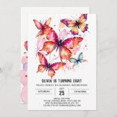 バタフエレガントロガーリーガール誕生日 招待状 (正面/裏面)