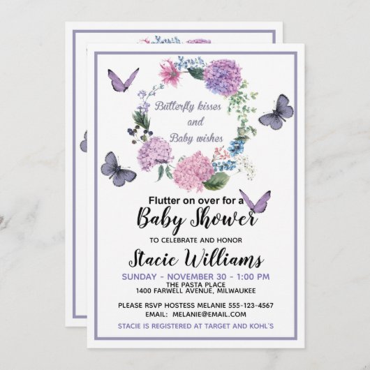 バタフカスタマイズライキスベビーシャワー招待状 招待状 (正面/裏面)