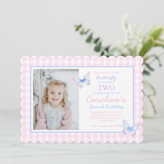 バタフカスタムィー写真第2誕生日招待状 招待状 (スタンド正面)