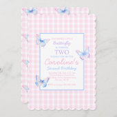 バタフカスタムィー写真第2誕生日招待状 招待状 (正面/裏面)