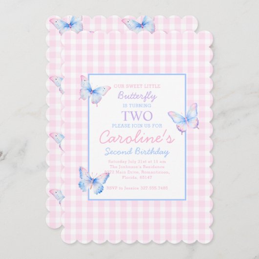 バタフカスタムィー写真第2誕生日招待状 招待状 (正面/裏面)