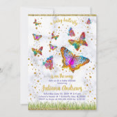 バタフカラフルィーテーマエレガントベビーシャワー 招待状 (正面)