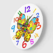 バタフカラフルィー子供ルームの壁時計 ラージ壁時計 (傾斜)