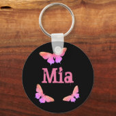 バタフカラフルィー絵画のアートピンクMia名前を追加 キーホルダー (正面)