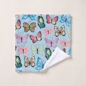 バタフカラフルライパターンパステルライトブルー バスタオルセット (ウォッシュタオル)