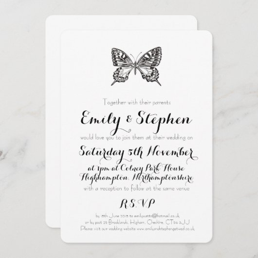 バタフクラシックライパーソナライズされた結婚式招待状 招待状 (正面/裏面)