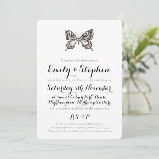 バタフクラシックライパーソナライズされた結婚式招待状 招待状 (スタンド正面)