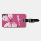 バタフパーソナライズされたィックピンク白 ラゲッジタグ (正面横)