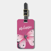 バタフパーソナライズされたィックピンク白 ラゲッジタグ (正面縦)